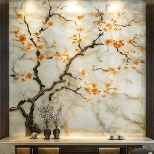 中式梅花大理石背景墙