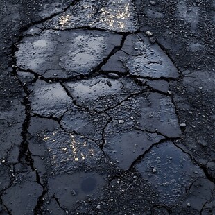 龟裂的沥青路面特写