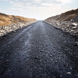 旷野中的黑色碎石道路