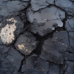破损的沥青路面特写