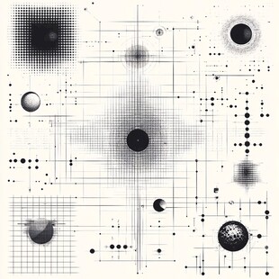 黑白几何点线抽象艺术图案