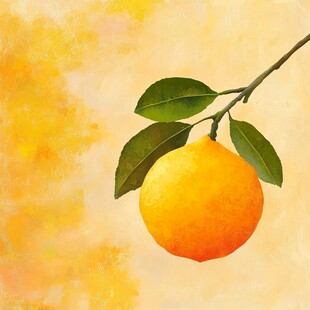 枝头鲜橙水彩画