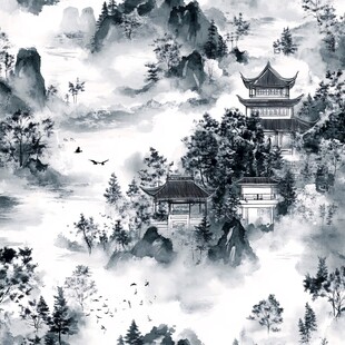水墨山水间的古典建筑意境