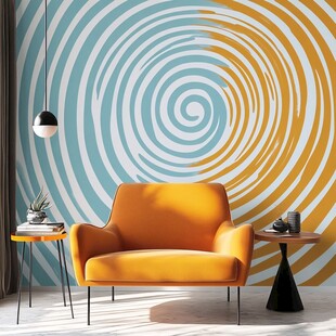 螺旋图案墙前的黄色座椅