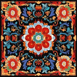 民族风花卉图案精美方巾