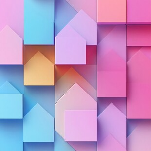 梦幻多彩几何房屋背景图