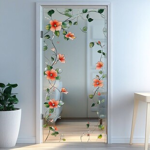 花朵藤蔓玻璃门贴装饰