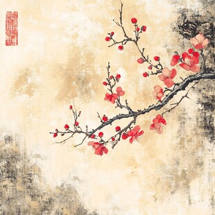 水墨红梅图