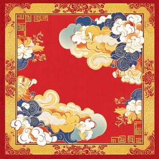 中式祥云红底边框装饰图