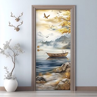 山水意境门贴画装饰图