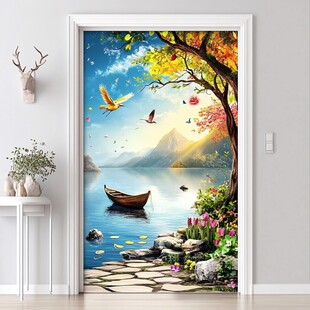 梦幻湖畔风景门贴装饰画