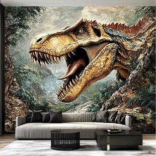 逼真恐龙壁画装饰客厅空间