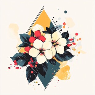 几何框中的缤纷花卉图案