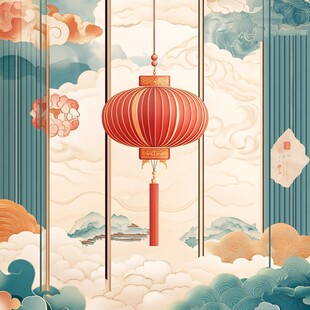 中式古风灯笼挂饰插画