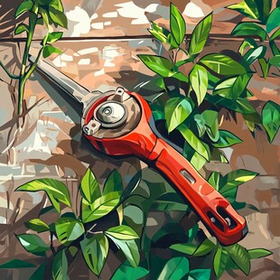园艺剪刀置于绿植间