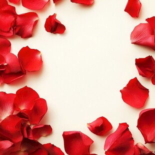 红玫瑰花瓣围成浪漫边框