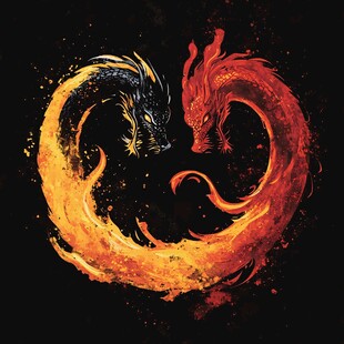 双生炎龙的奇幻对峙画面