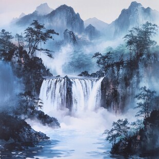 水墨山水间的瀑布奇景