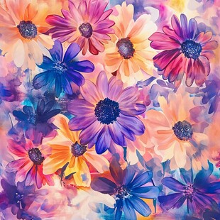 绚丽多彩花卉水彩画作品