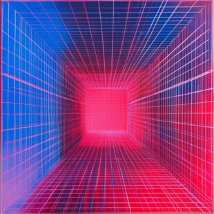 红蓝网格构成的科幻空间