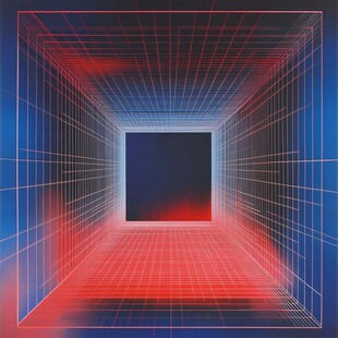 红蓝网格构建的科幻空间