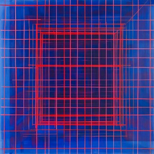 红蓝网格抽象艺术画面