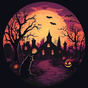 万圣节鬼魅庄园夜景图