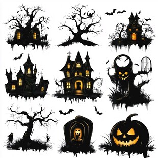 恐怖万圣夜鬼怪城堡元素集