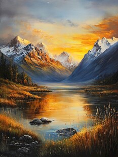 日落时分的壮丽山水景观