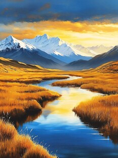 秋日山间溪流壮丽美景