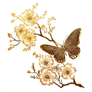金色花枝上的蝴蝶图案