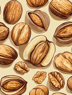 手绘核桃坚果图案素材