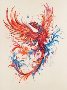 炫彩凤凰图案艺术插画
