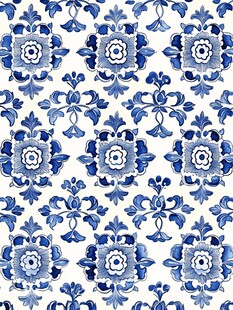 蓝白青花瓷风花卉图案