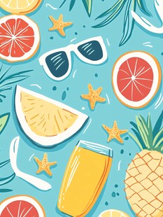 夏日清凉水果与度假元素
