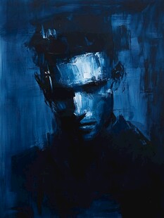 蓝色调抽象人物肖像画