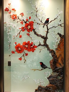 红梅栖鸟中式艺术装饰画