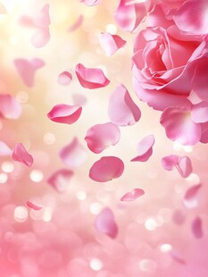 浪漫粉色玫瑰花瓣飘落