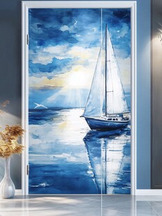 蓝色海洋帆船唯美壁画