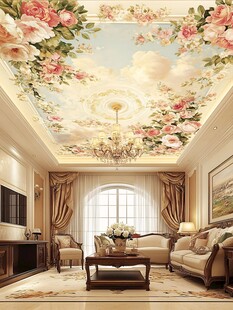 欧式花卉客厅天花板装饰图