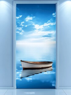 梦幻海上孤舟门贴画面