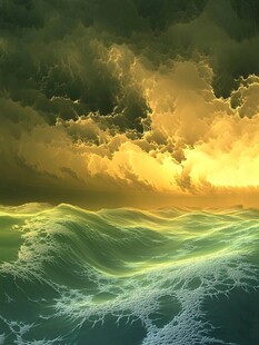 海上黄昏 风云与浪的画卷