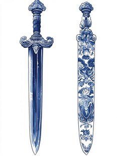 青花瓷风格精美宝剑