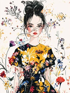花漾少女 梦幻花卉插画