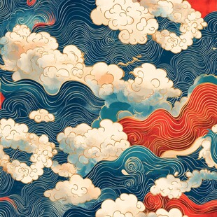 中式云海浪潮传统纹样