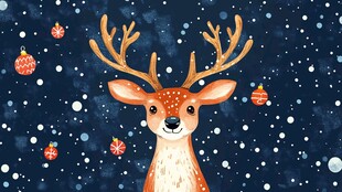 圣诞小鹿雪景图