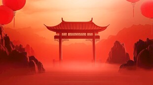 中式古风建筑落日美景