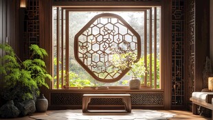 中式古典窗景室内雅致氛围