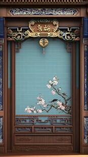 中式典雅屏风与花卉装饰