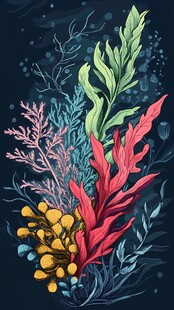 海底多彩海藻插画